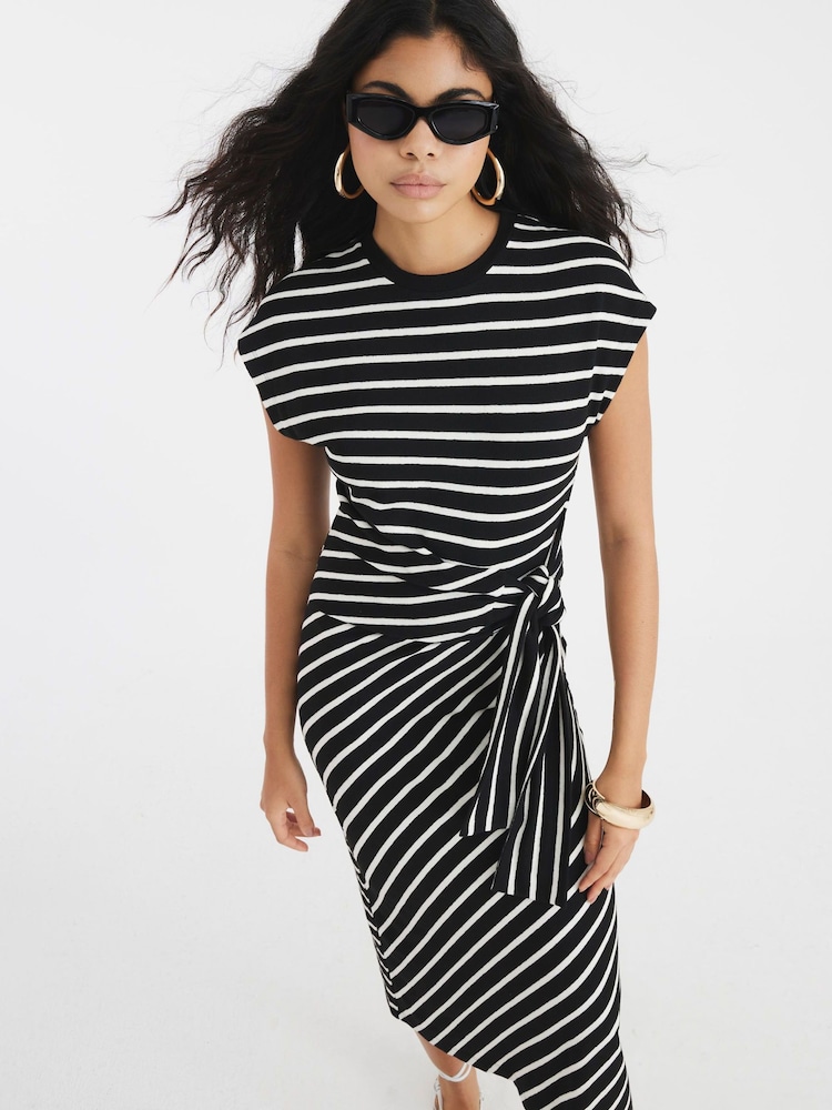River Island Black Stripe Knot Side Dress - Image 2 of 4