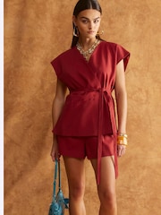 River Island Red Off The Shoulder Wrap Tunic Top - Image 2 of 4