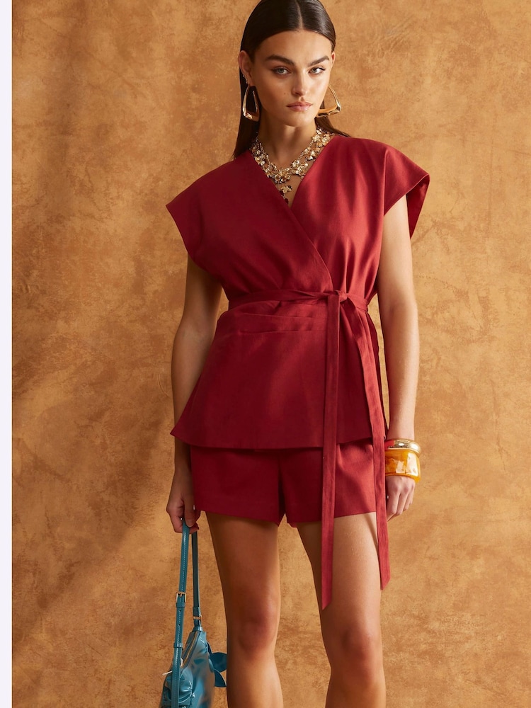 River Island Red Off The Shoulder Wrap Tunic Top - Image 2 of 4