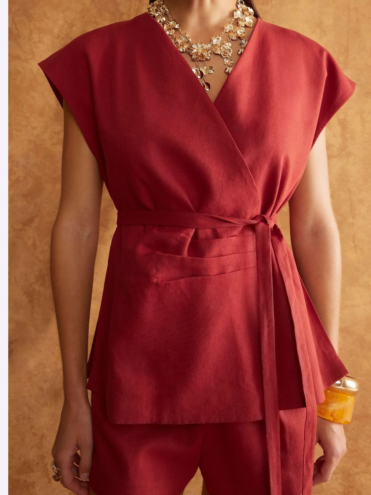 River Island Red Off The Shoulder Wrap Tunic Top - Image 4 of 4