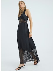 River Island Black One Shoulder Lace Satin Maxi Dress - Image 2 of 4