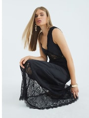 River Island Black One Shoulder Lace Satin Maxi Dress - Image 4 of 4