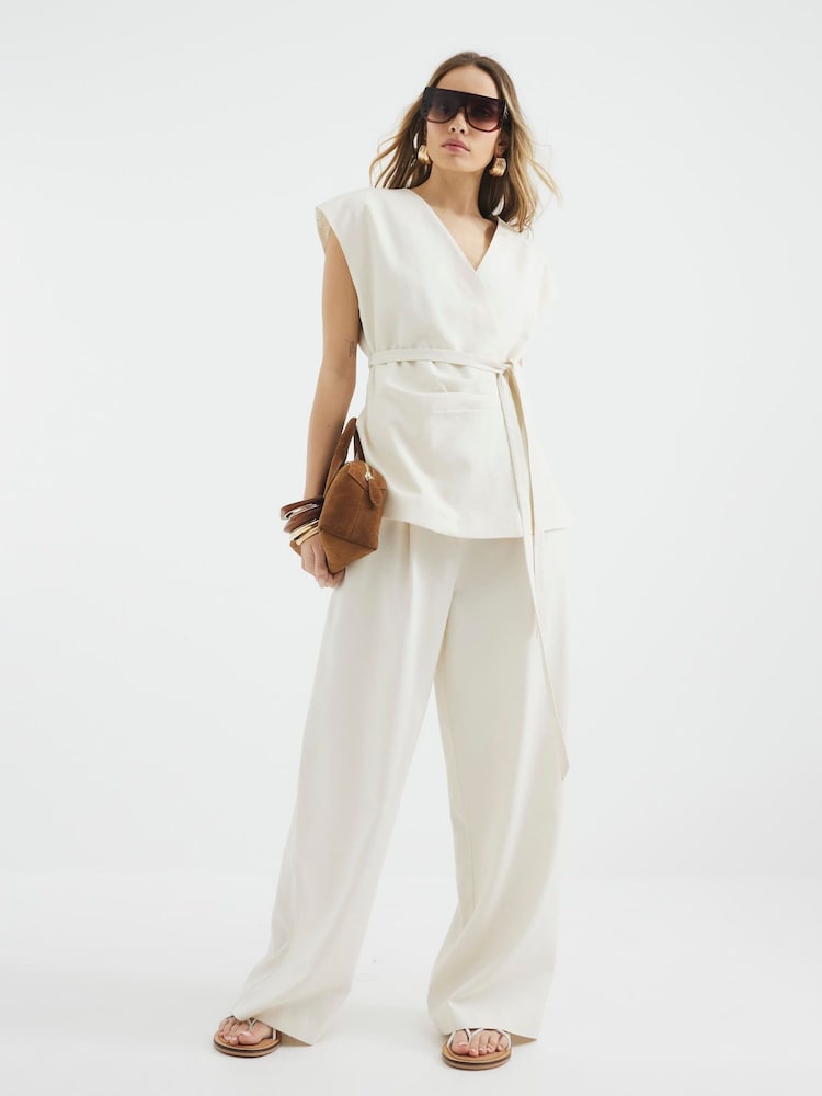River Island Cream Off The Shoulder Wrap Tunic Top - Image 1 of 4