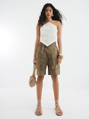 River Island Green Cargo Bermuda 100% Cotton Shorts - Image 1 of 4