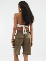 River Island Green Cargo Bermuda 100% Cotton Shorts - Image 2 of 4