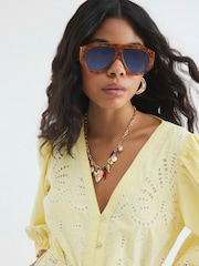 River Island Yellow 100% Cotton Poplin Shirt Dress - Image 4 of 4