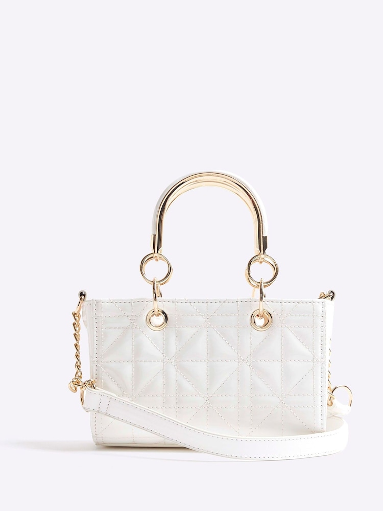 River Island White Metal Handle Tote Bag - Image 1 of 6 River Island White Metal Handle Tote Bag - Image 1 of 6