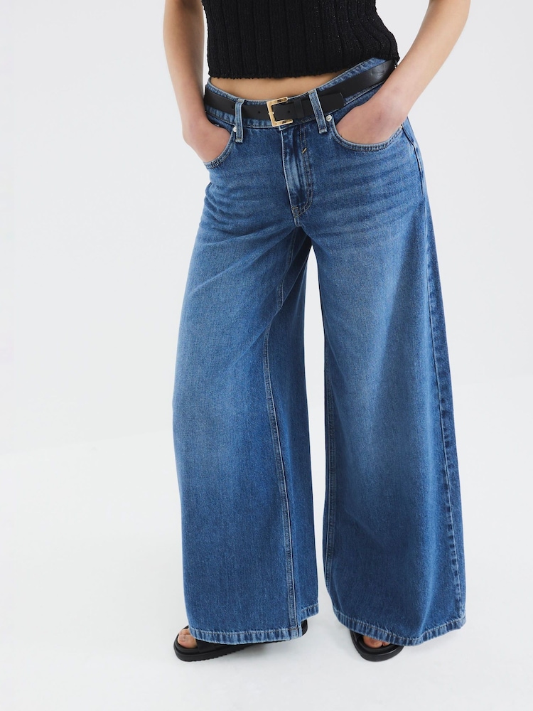 River Island Blue Low Rise Belted Baggy Jeans - Image 1 of 4