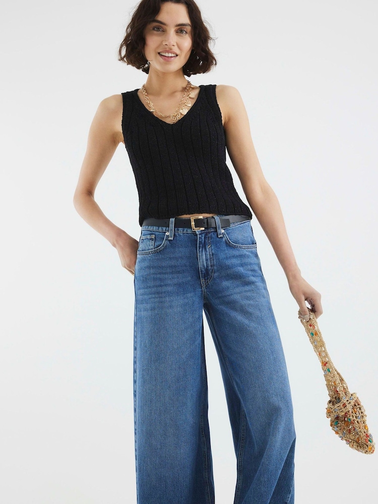 River Island Blue Low Rise Belted Baggy Jeans - Image 2 of 4