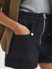 River Island Black 100% Cotton Zip Front Casual Shorts - Image 4 of 4