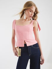River Island Pink Corset Bow Detail Top - Image 1 of 4