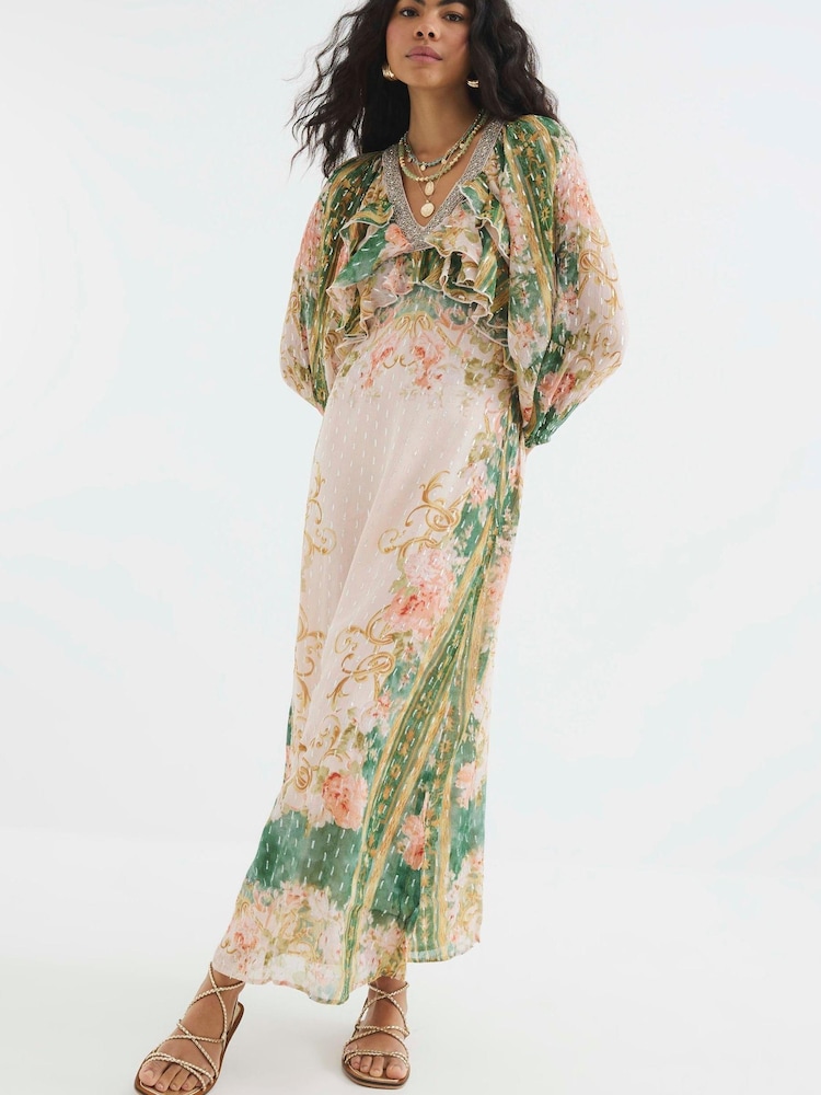 River Island Pink V-Neck Ruffle Maxi Dress - Image 1 of 4 River Island Pink V-Neck Ruffle Maxi Dress - Image 1 of 4