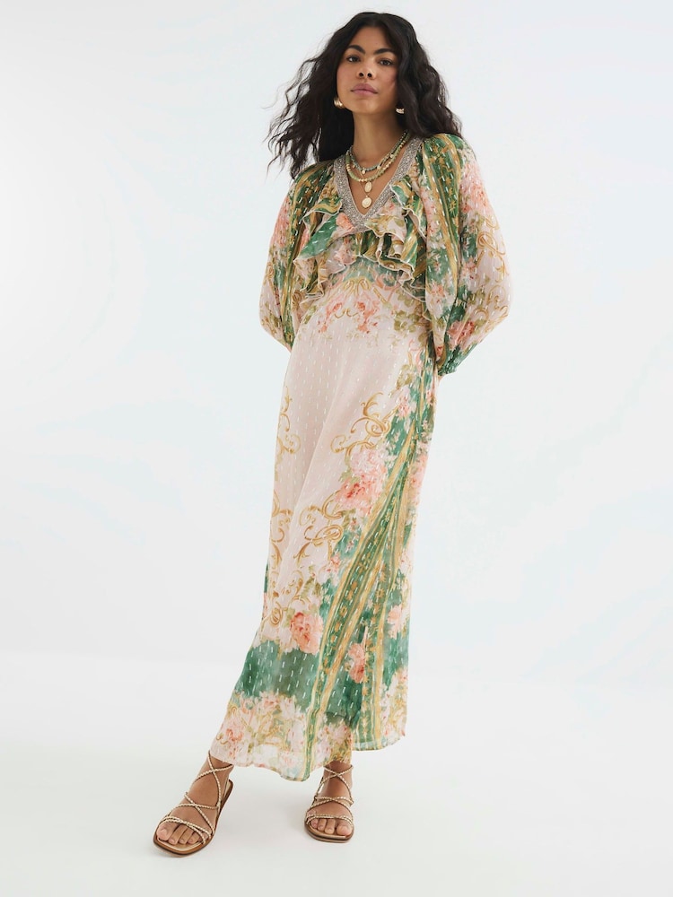 River Island Pink V-Neck Ruffle Maxi Dress - Image 4 of 4 River Island Pink V-Neck Ruffle Maxi Dress - Image 4 of 4
