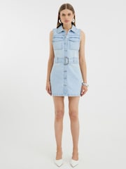 River Island Blue 100% Cotton Denim Belted Mini Dress - Image 1 of 4