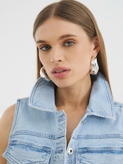 River Island Blue 100% Cotton Denim Belted Mini Dress - Image 4 of 4