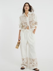 River Island Cream Cutwork Broderie Trousers - Image 1 of 6