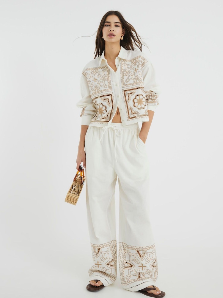 River Island Cream Cutwork Broderie Trousers - Image 1 of 6