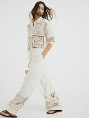 River Island Cream Cutwork Broderie Trousers - Image 2 of 6