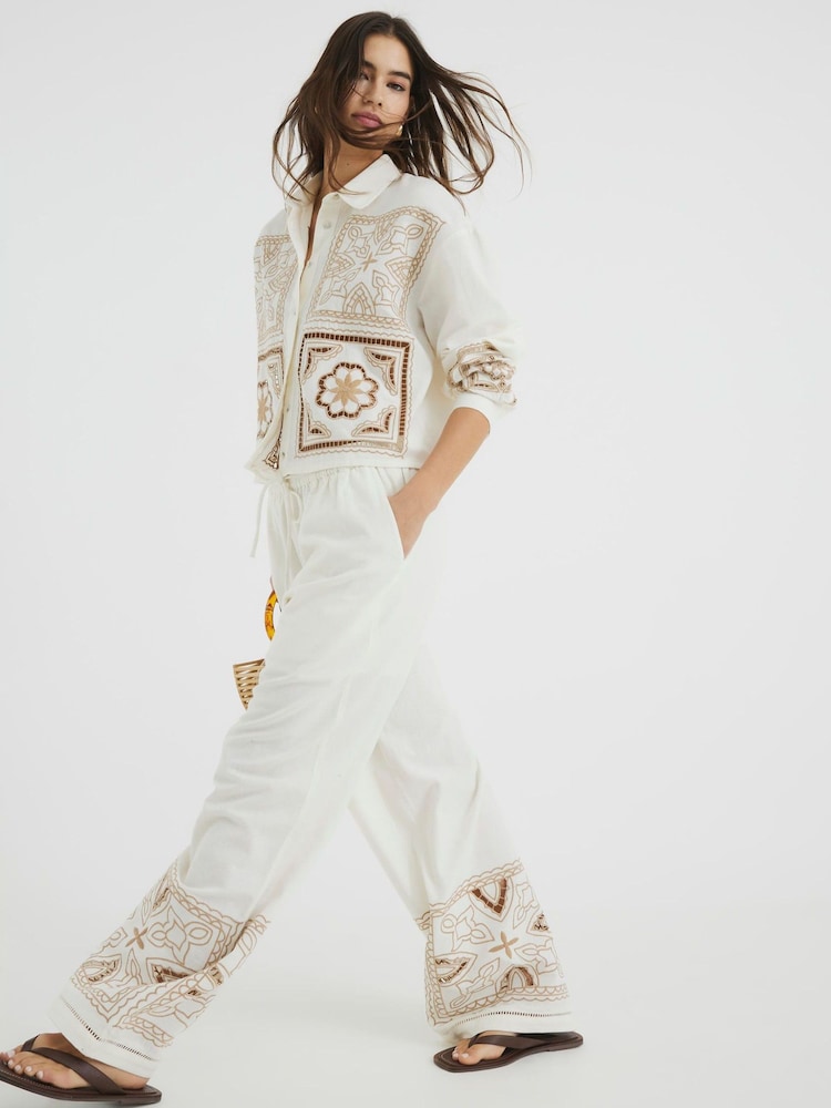 River Island Cream Cutwork Broderie Trousers - Image 2 of 6