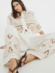 River Island Cream Cutwork Broderie Trousers - Image 3 of 6