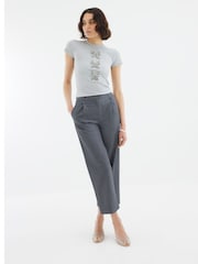 River Island Grey Diamante Bow Ribbed T-Shirt - Image 2 of 4