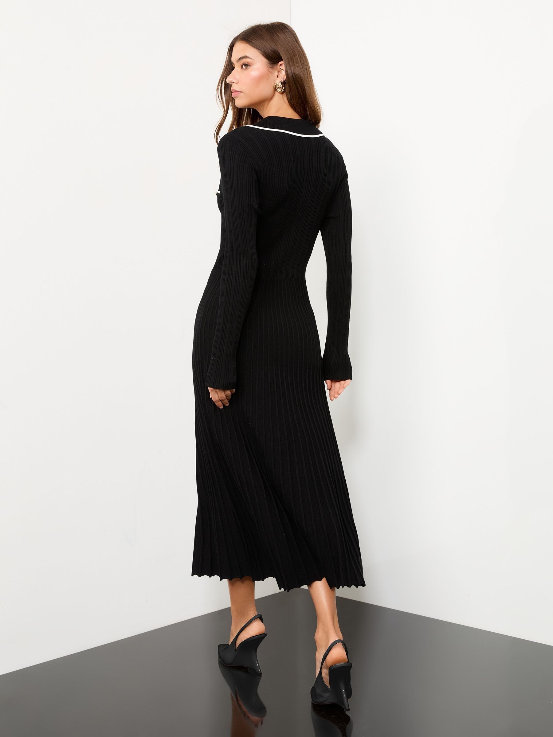 Buy Lipsy Monochrome Petite Tipped Collared Knitted Midi Dress