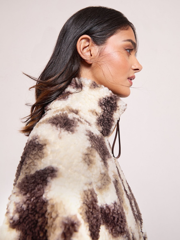 Friends Like These Cream Cow Print Full Zip Borg Jacket - Image 2 of 5