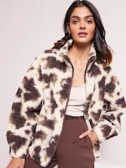 Friends Like These Cream Cow Print Full Zip Borg Jacket - Image 4 of 5
