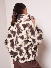 Friends Like These Cream Cow Print Full Zip Borg Jacket - Image 5 of 5