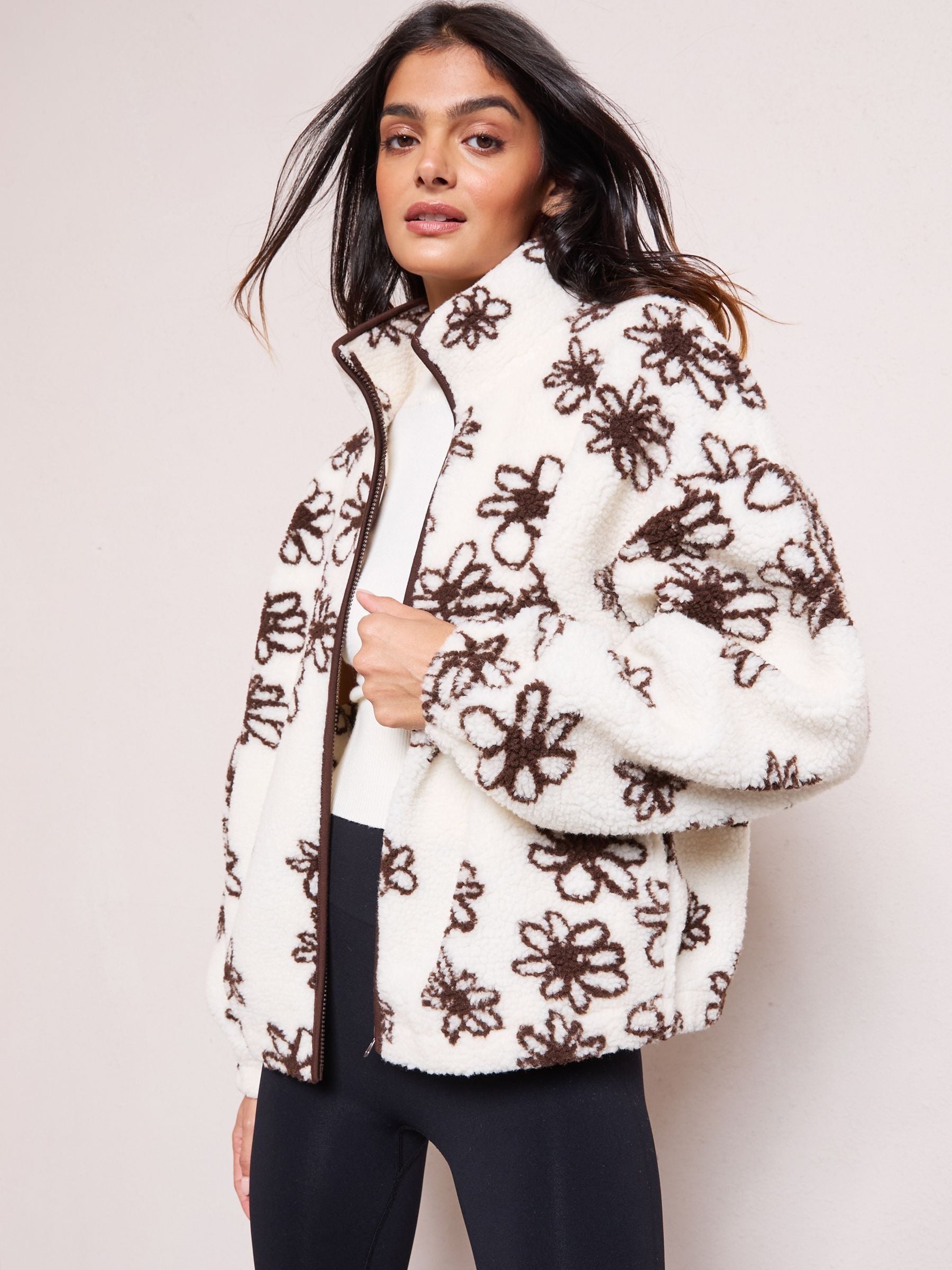 Buy Friends Like These Cream Full Zip Floral Borg Jacket from Next