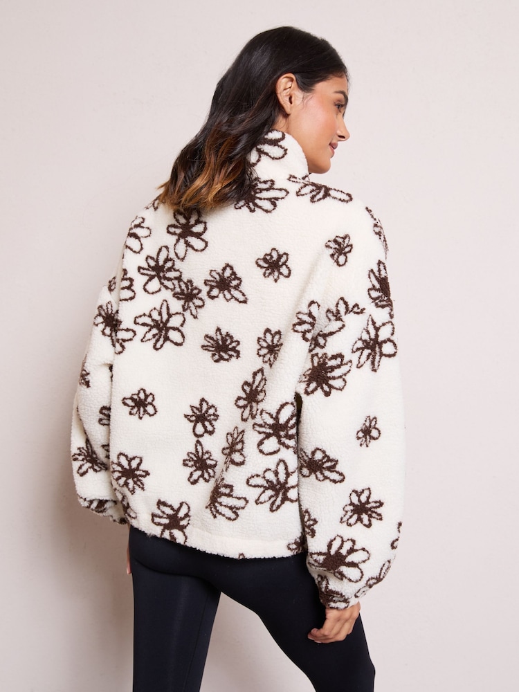 Friends Like These Cream Full Zip Floral Borg Jacket - Image 5 of 5