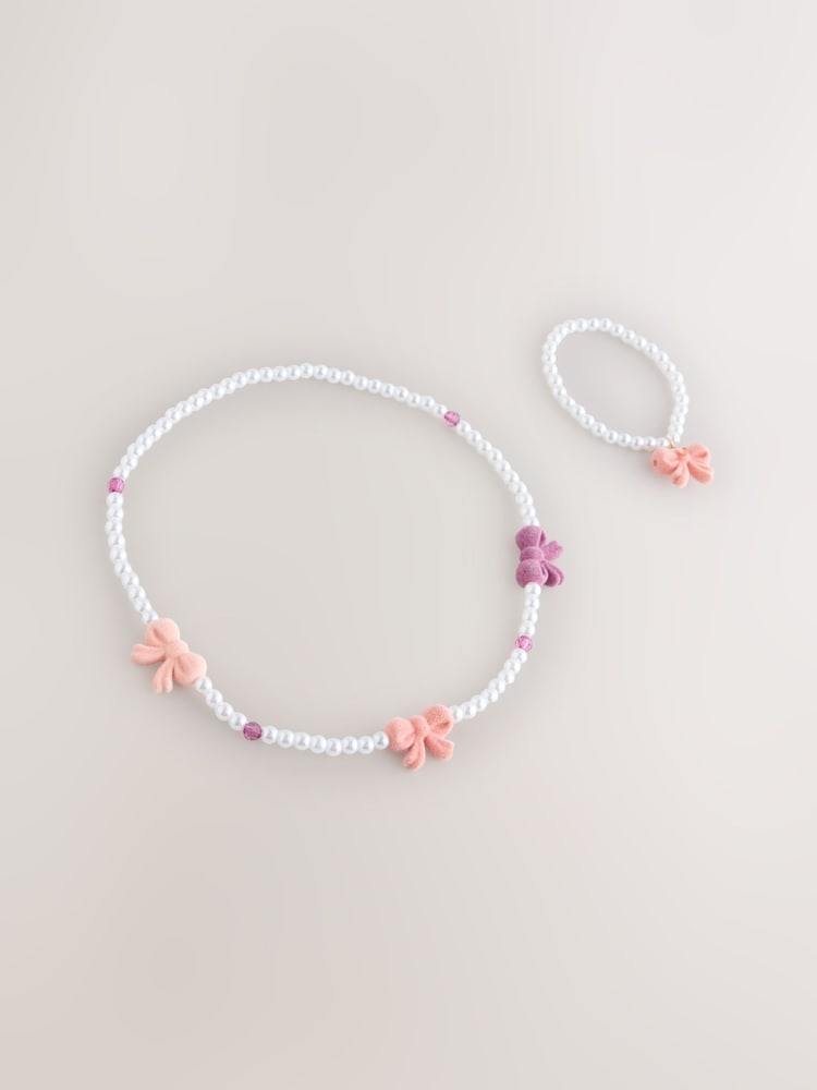 Pink Pearl Bow Jewellery Set - Image 1 of 3