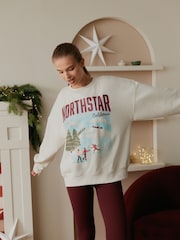 Bath & Body Works Cream Ski Print Cotton Blend Sweatshirt - Image 1 of 4