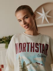 Bath & Body Works Cream Ski Print Cotton Blend Sweatshirt - Image 3 of 4