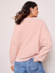 Friends Like These Pink Reindeer Embroidered Borg Sweatshirt - Image 4 of 4