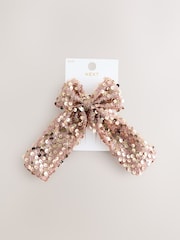 Metallic Rose Gold Sequin Bow Hair Clip - Image 1 of 4