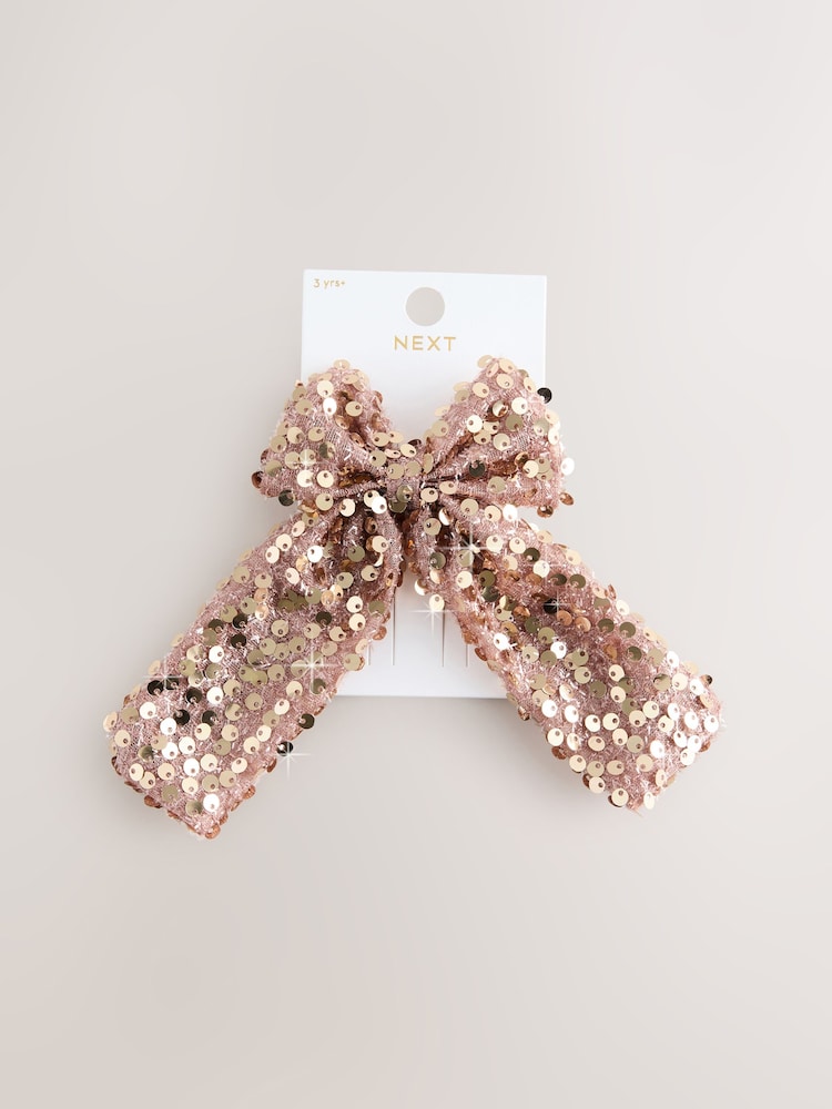 Metallic Rose Gold Sequin Bow Hair Clip - Image 1 of 4