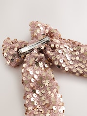 Metallic Rose Gold Sequin Bow Hair Clip - Image 3 of 4