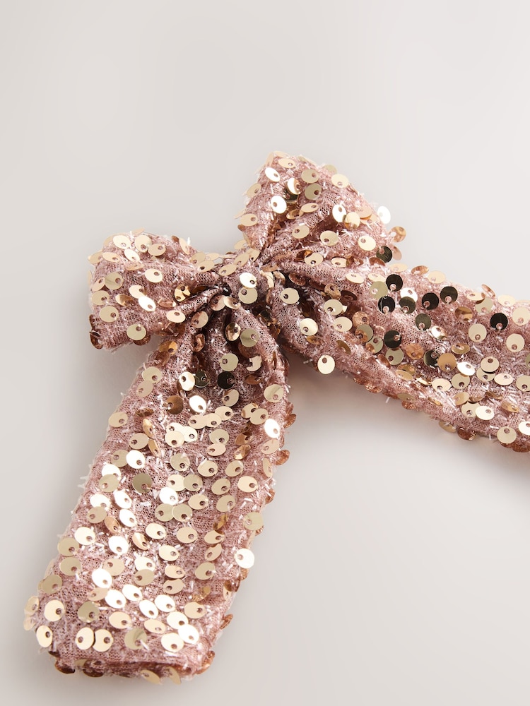 Metallic Rose Gold Sequin Bow Hair Clip - Image 4 of 4