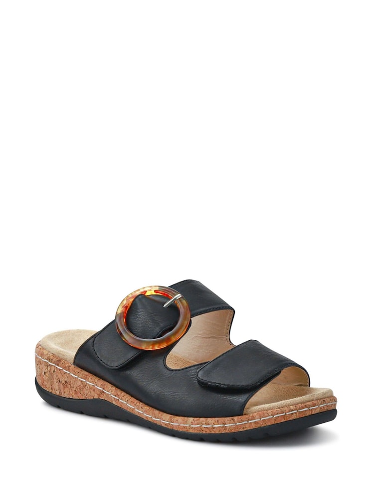 Pavers Black Wide-Fit Dual-Fasten Sandals - Image 2 of 5