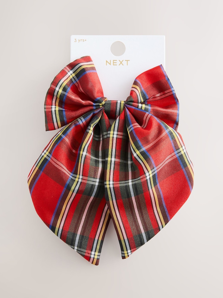 Red/Blue Tartan Statement Bow Hair Clip - Image 1 of 4