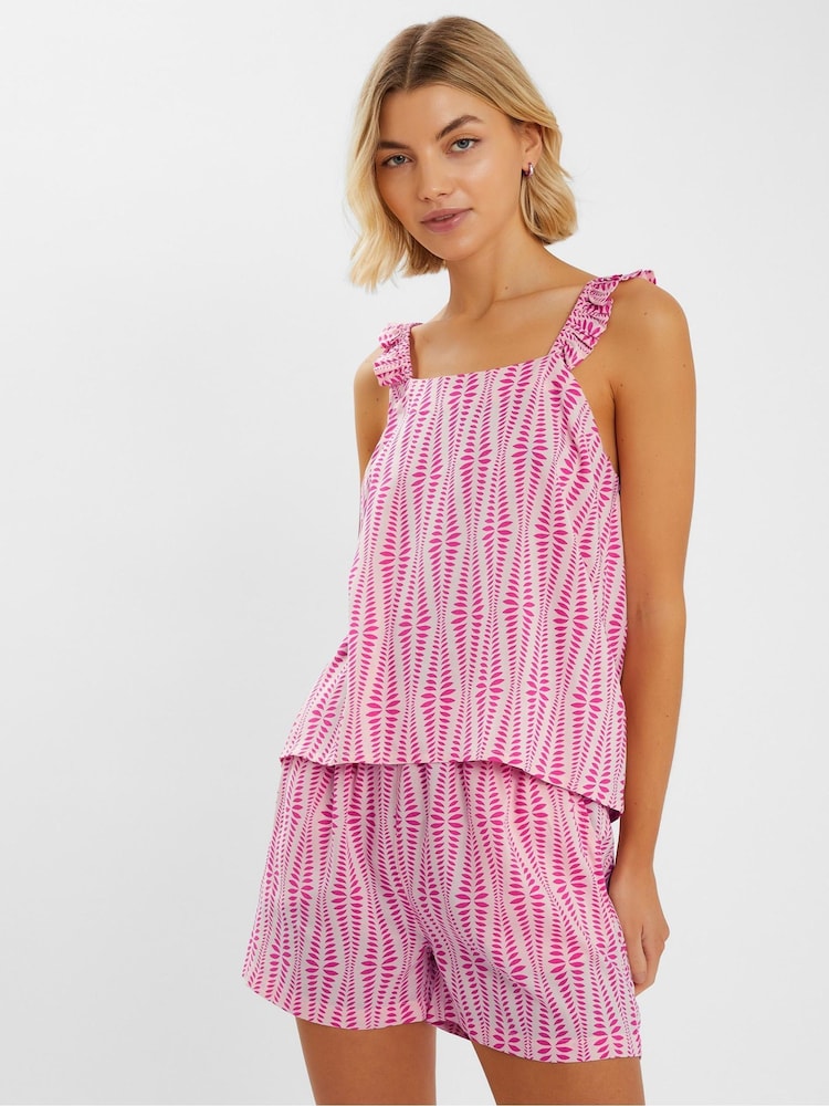 Accessorize Pink Ikat Frill Short Pyjamas Set - Image 1 of 4