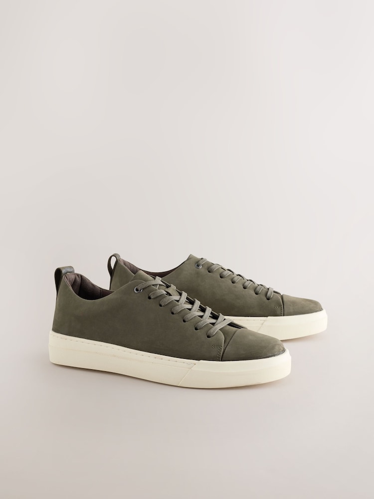 Khaki Green Smart Casual Toe Cap Leather Longline Trainers - Image 2 of 6 Khaki Green Smart Casual Toe Cap Leather Longline Trainers - Image 2 of 6
