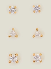 Accessorize Gold 14ct Spakle Shape Stud Earrings 3 Pack - Image 1 of 2