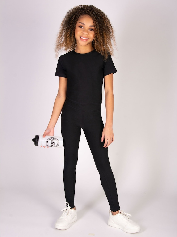 Pineapple Black Girls Panel Rib Pocket Leggings - Image 3 of 6