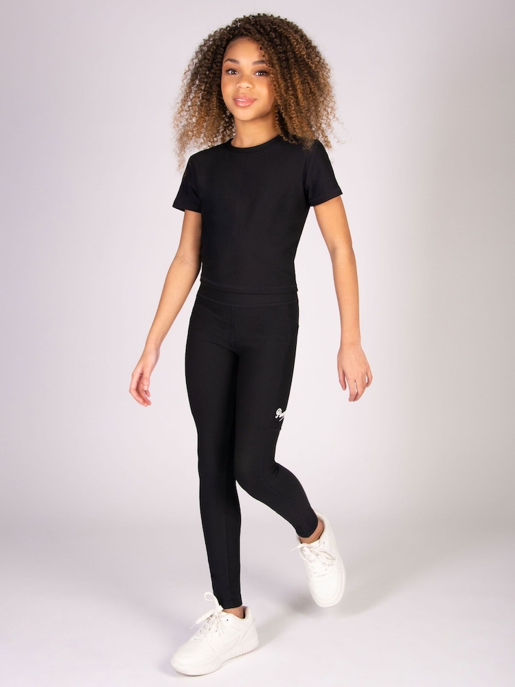 Pineapple Black Girls Panel Rib Pocket Leggings - Image 4 of 6