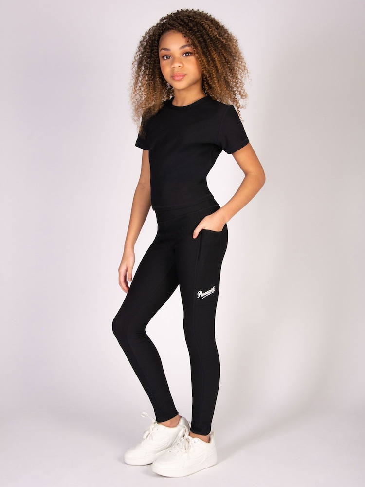 Pineapple Black Girls Panel Rib Pocket Leggings - Image 5 of 6