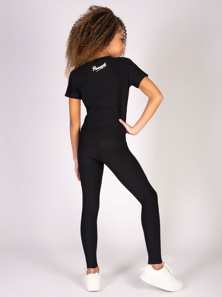 Pineapple Black Girls Panel Rib Pocket Leggings - Image 6 of 6