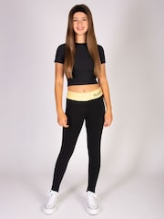 Pineapple Black Girls Contrast Band Leggings - Image 2 of 7