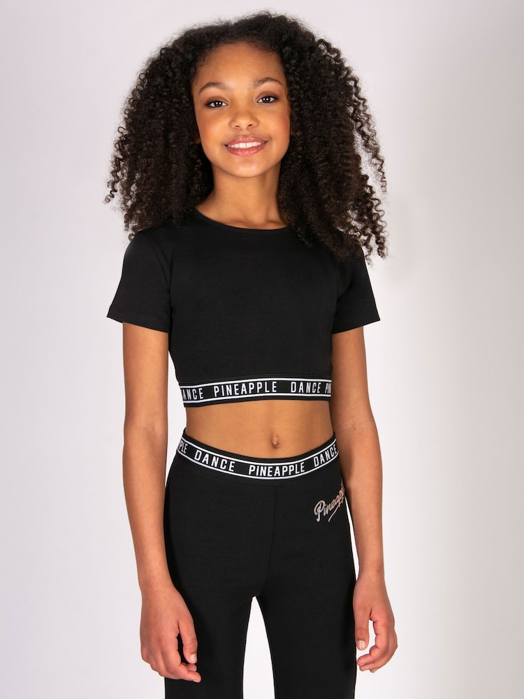 Pineapple Black Girls Tape Hem Crop T-Shirt - Image 1 of 6
